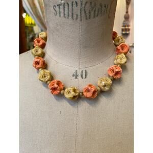 vintage 1930s carved celluloid beaded necklace orange cream 30s choker art deco